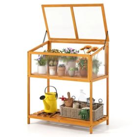 2-in-1 Fir Wood Elevated Greenhouse With Slatted Shelf, Adjustable Roof Cold Frame For Extending Growing Season (Option: Defaulttitle)